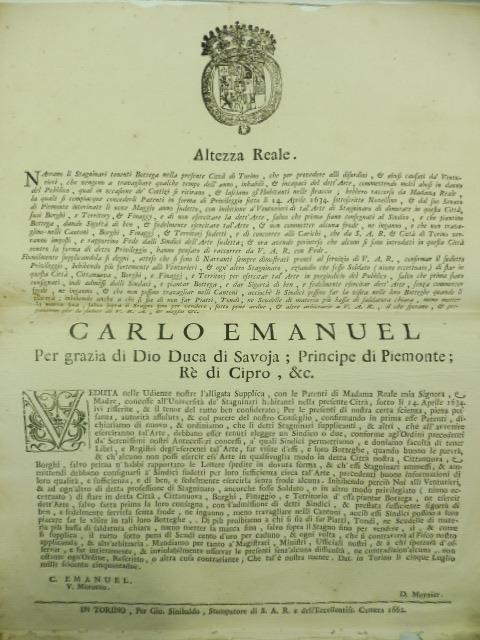 Avranno li Stagninari tenenti Bottega nella presente citta' di Torino che per provedere alli disordini & abusi causati da venturieri che vengono a travagliare qualche tempo dell'anno, inhabili, & incapaci del dett'Arte.. - copertina