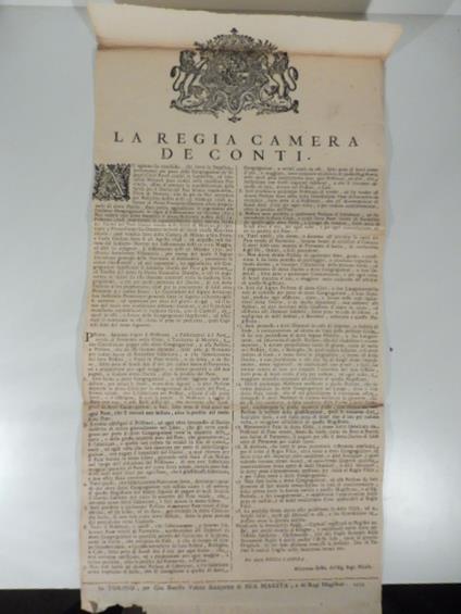 La Regia Camera dei Conti. Ad ognuno sia manifesto che sovra la supplica presentataci per parte delle Congregazioni dei signori civili pavesi censiti in Lomellina ed interessati milanesi... affine d'ottenere la repubblicazione delle grida per il daci - copertina