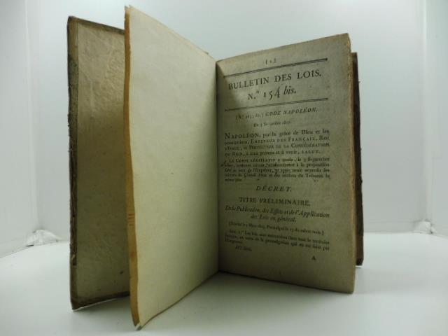 CODE NAPOLEON. Bulletin des lois n.154 bis du 3 settembre 1807. Napoleon pour la grace de dieu et les constitutions Empereur des francais..