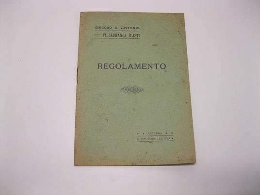 CIRCOLO S. ANTONIO. VILLAFRANCA D'ASTI Regolamento - copertina