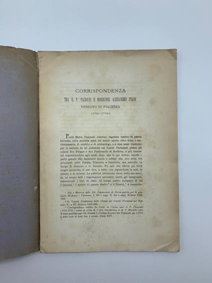 Corrispondenza tra il P. Paciaudi e Monsignor Alessandro Pisani vescovo di Piacenza (1761-1778) - copertina