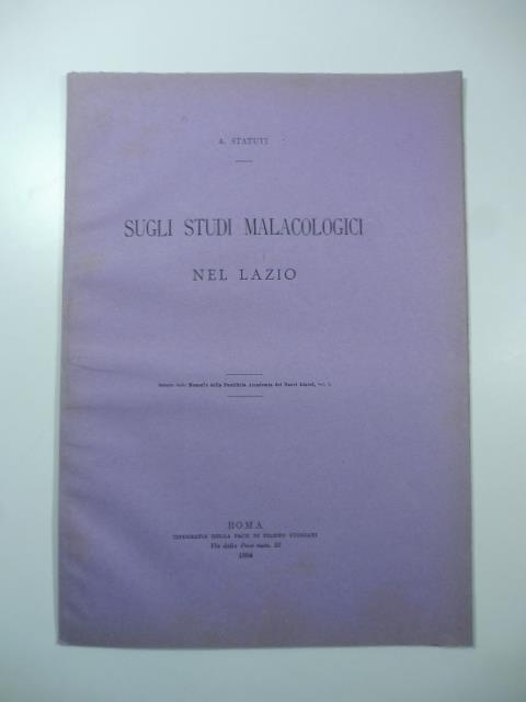 Sugli studi malacologici nel Lazio - copertina