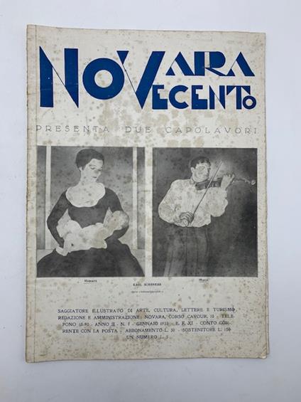 Novara Novecento. Saggiatore mensile illustrato darte, cultura, lettere e turismo, anno II, gennaio 1933 - copertina