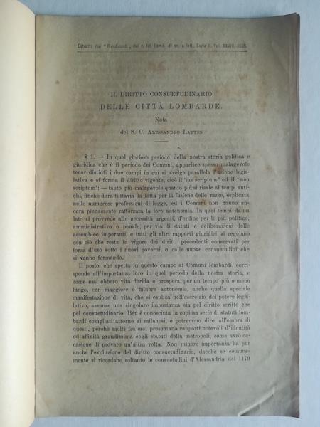 Il diritto consuetudinario delle citta' lombarde. Nota - copertina