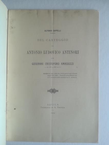 Del carteggio inedito tra Ludovico Antonio Antinori e Giovanni Cristoforo Amaduzzi - copertina