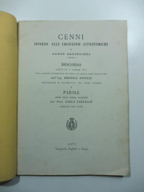 Cenni intorno alle cognizioni astronomiche di Dante Allighieri. Discorso letto il 9 aprile 1881