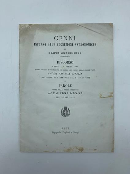 Cenni intorno alle cognizioni astronomiche di Dante Alighieri - copertina