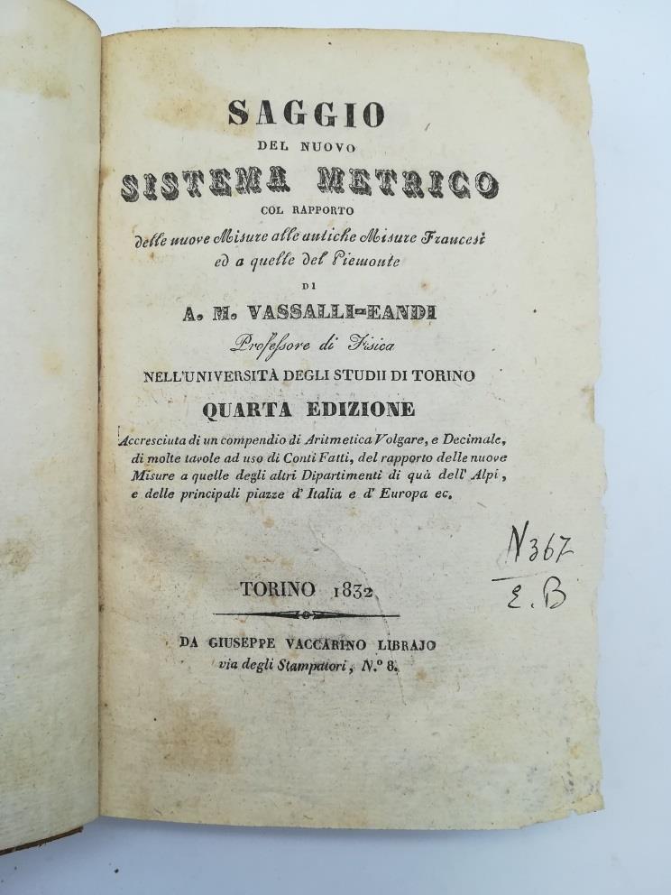 Saggio del nuovo sistema metrico col rapporto delle nuove misure alle antiche misure francesi ed a quelle del Piemonte