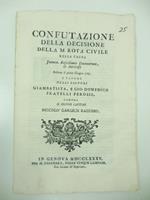 Confutazione della decisione della M. Rota civile nella causa Januen. Resectionis Damnorum & Interesse risoluta il primo Giugno 1785 a favore delli Signori Giambatista e Gio. Domenico fratelli Perosi contro il signor capitan Niccolo' Garcich