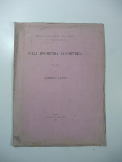 Sulla ipsometria barometrica. Nota - copertina