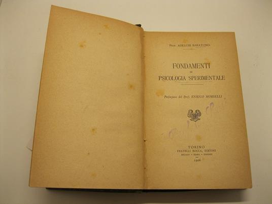 Fondamenti di psicologia sperimentale Prefazione del Prof. Enrico Morselli - copertina