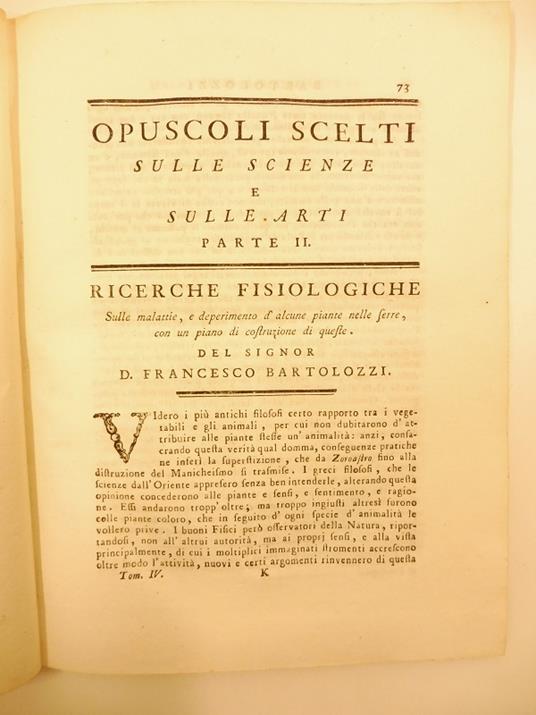 Ricerche fisiologiche sulle malattie e deperimento d'alcune piante nelle serre con un piano di costruzione di queste SEGUE Osservazioni sulla traspirazione delle piante e sull'ordine con cui le gocce della rugiada su di esse stanno - copertina