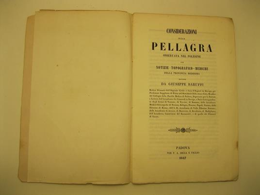 Considerazioni sulla pellagra osservata nel Polesine con notizie topografiche-mediche della provincia medesima - copertina