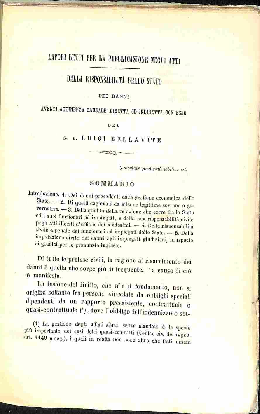 Della responsabilita' dello Stato pei danni aventi attinenzacausale diretta o indiretta con esso