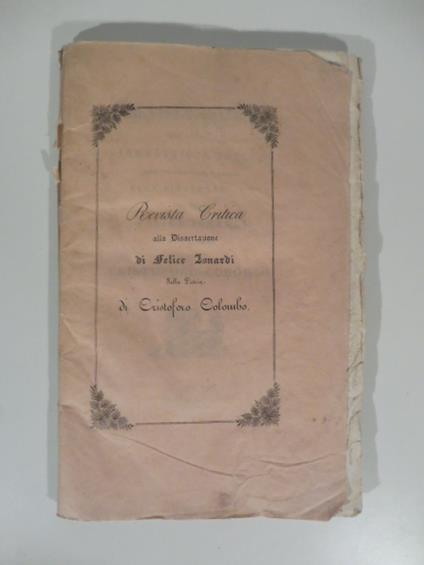 Rivista Critica alla Dissertazione di Felice Isnardi sulla Patria di Cristoforo Colombo - copertina