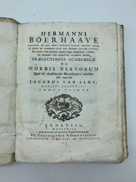 Praelectiones academicae de morbis nervorum quas ex auditorum manuscriptis collectas edi curavit ... Tomus primus ( - secundus) - copertina