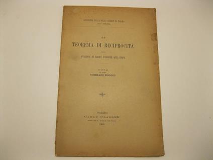 Un teorema di reciprocita' sulle funzioni di Green d'ordine qualunque. Nota - copertina