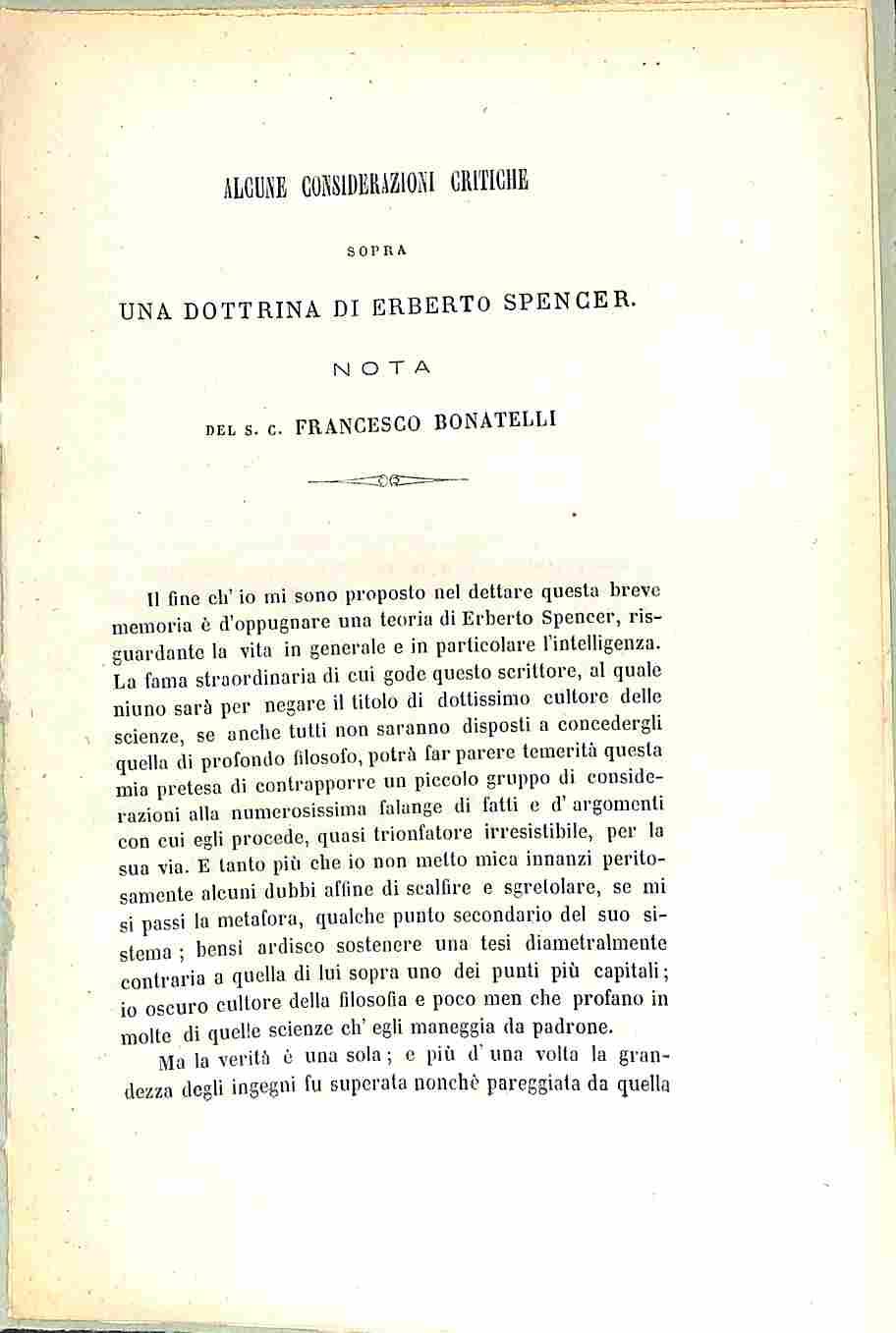 Alcune considerazioni critiche sopra una dottrina di Erberto Spencer