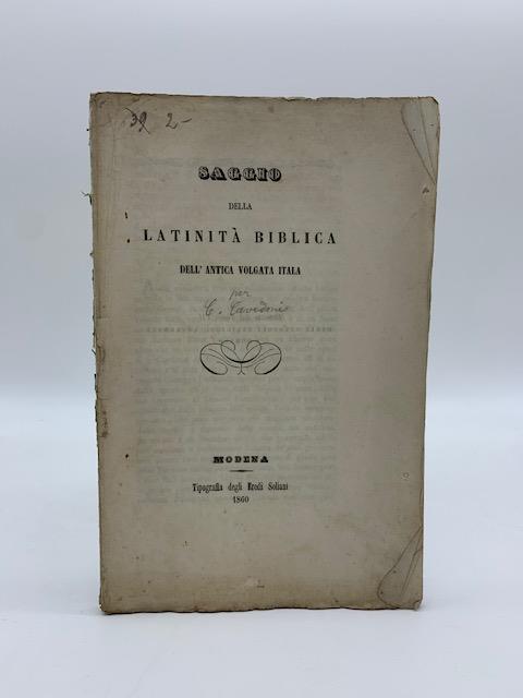 Saggio della latinita' biblica dell'antica volgata itala
