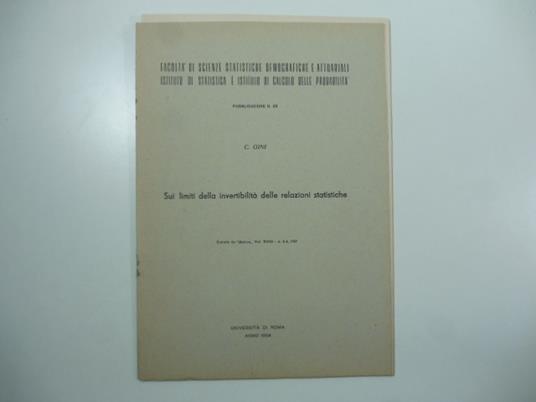 Sui limiti della invertibilita' delle relazioni statistiche - copertina