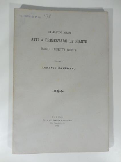 Di alcuni mezzi atti a preservare le piante dagli insetti nocivi - copertina