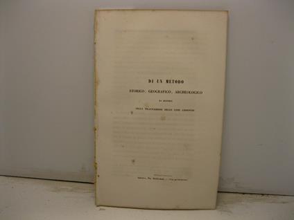 Di un metodo storico, geografico, archeologico da seguirsi nella trattazione delle cose genovesi - copertina