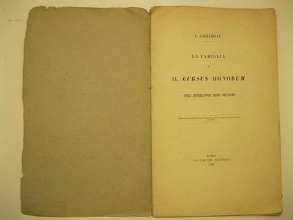 La famiglia e il Cursus Honorum dell'imperatore Didio Giuliano Estratto dal Bullettino della Commissione archeologica Comunale di Roma, anno 1884 - copertina