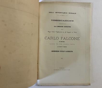 Dell'inventario rurale. Dissertazione - copertina