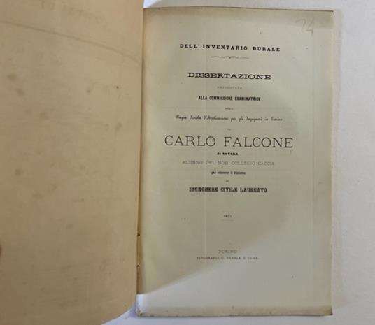 Dell'inventario rurale. Dissertazione - copertina