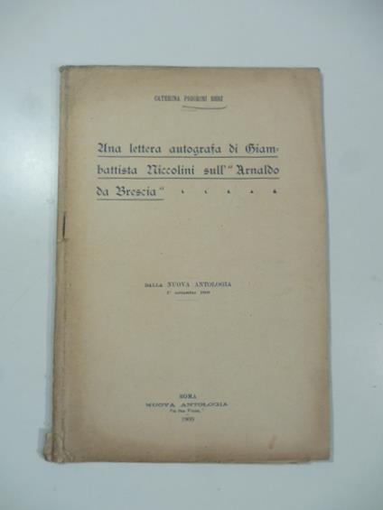 Saggio su: Una lettera autografa di Giambattista Niccolini sull'Arnaldo da Brescia - copertina