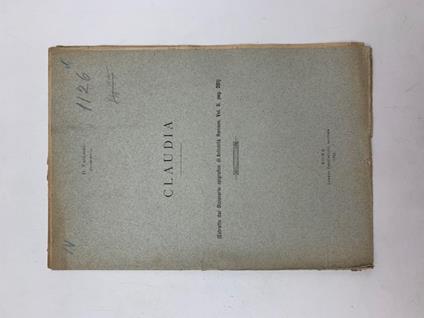 Claudia. Estratto dal Dizionario epigrafico di Antichita' romane - copertina
