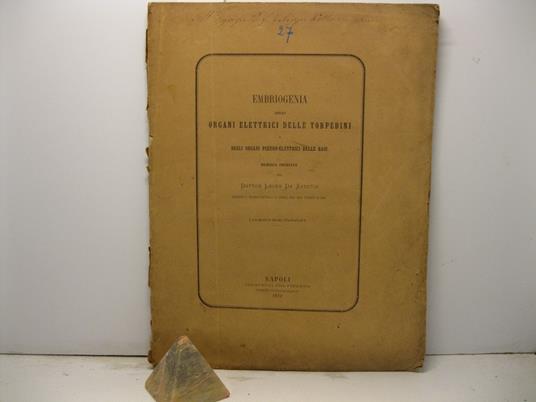 EMBRIOGENIE DEGLI ORGANI ELETTRICI DELLE TORPEDINI e degli organi pseudo elettrici delle raie - copertina