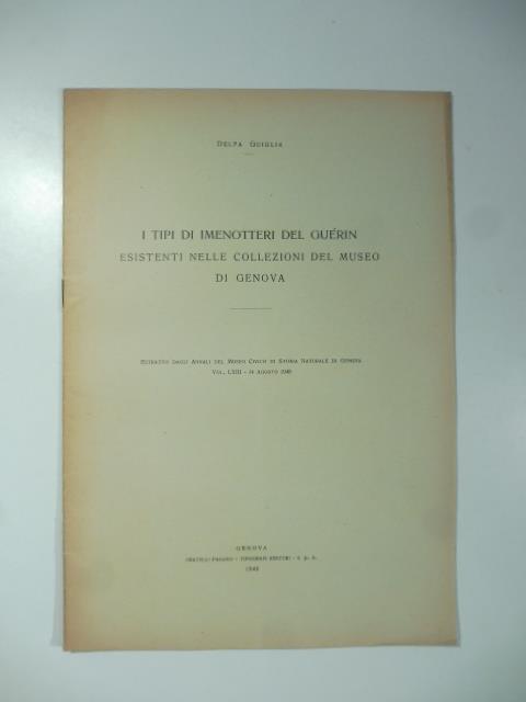 I tipi di imenotteri del Guerin esistenti nelle collezioni del Museo di Genova - copertina
