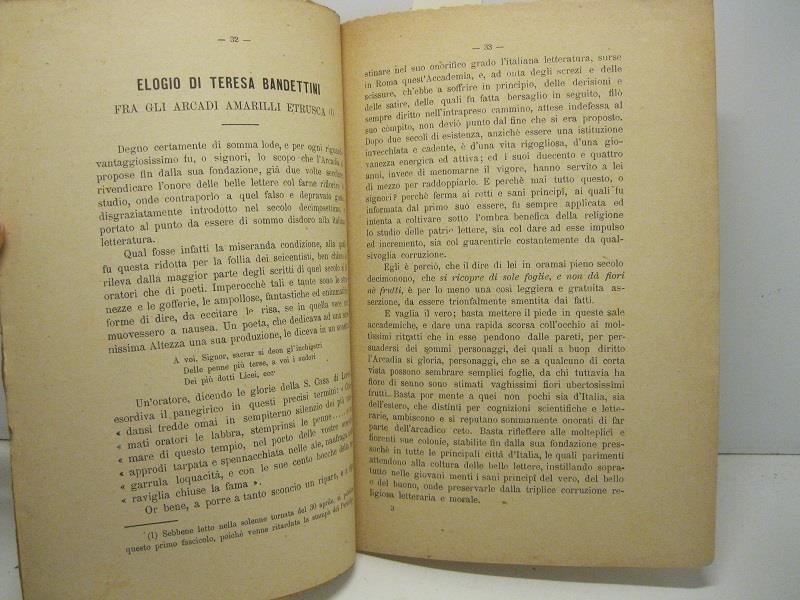 Elogio di Teresa Bandettini fra gli arcadi Amarilli etrusca