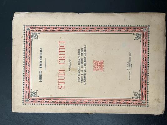 Studi critici (Idea generale della filologia. Omero e la questione omerica. Il formarsi dell'egemonia ateniese) - copertina