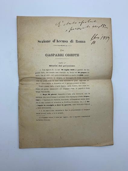 Sezione d'accusa di Roma. Per Gasparri Oreste - copertina