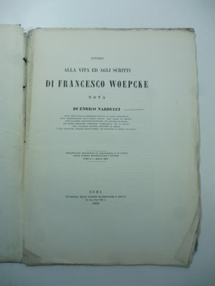 Intorno alla vita ed agli scritti di Francesco Woepcke. Nota - copertina