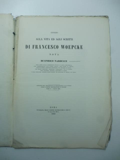Intorno alla vita ed agli scritti di Francesco Woepcke. Nota - copertina