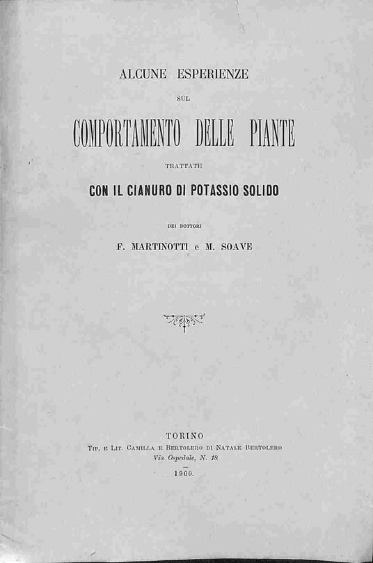 Alcune esperienze sul comportamento delle piante trattate con il cianuro di potassio solido - copertina
