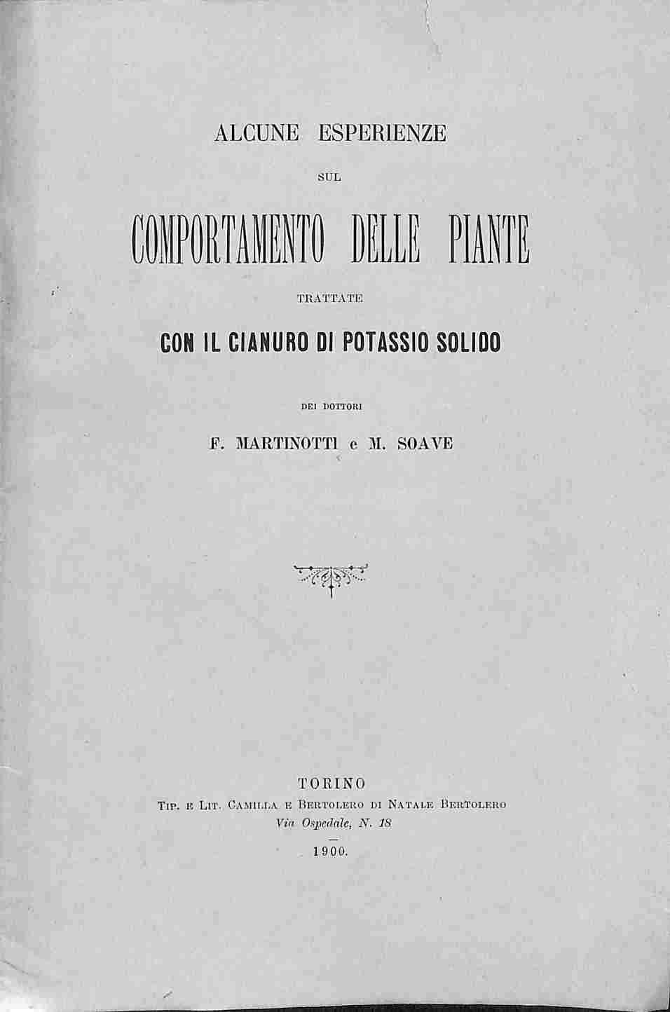 Alcune esperienze sul comportamento delle piante trattate con il cianuro di potassio solido