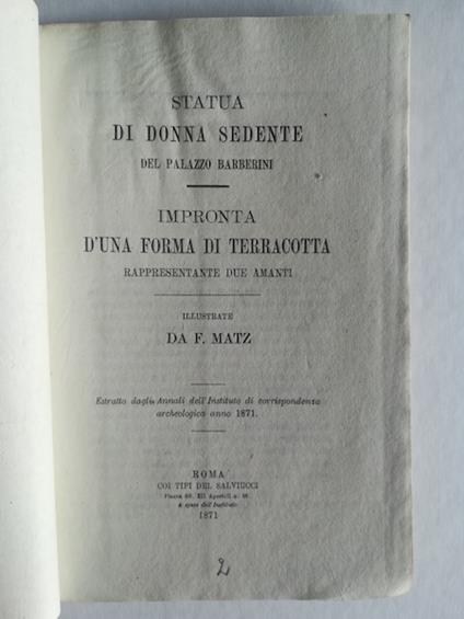 Statua di donna sedente del Palazzo Barberini. Impronta d'una forma di terracotta rappresentante due amanti - copertina