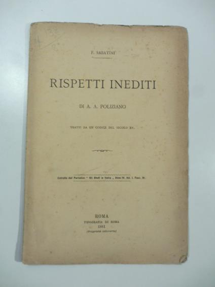 Rispetti inediti di A. A. Poliziano tratti da un codice del secolo XV - copertina