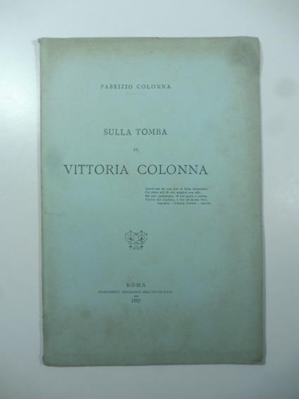 Sulla tomba di Vittoria Colonna - copertina