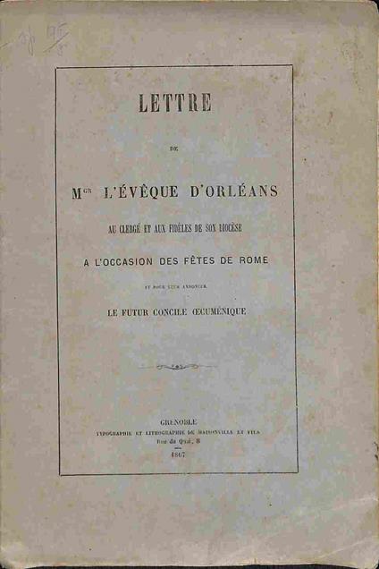 Lettre...a l'occasion des fetes de Rome et pour leur annoncer le futur concile oecumenique - copertina