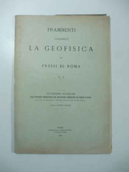 Frammenti concernenti la geofisica dei pressi di Roma. N. 7 - copertina