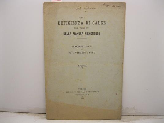 Sulla deficienza di calce nei terreni della Pianura Piemontese - copertina