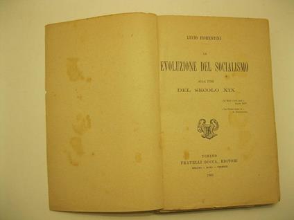 La evoluzione del socialismo, alla fine del secolo XIX - copertina
