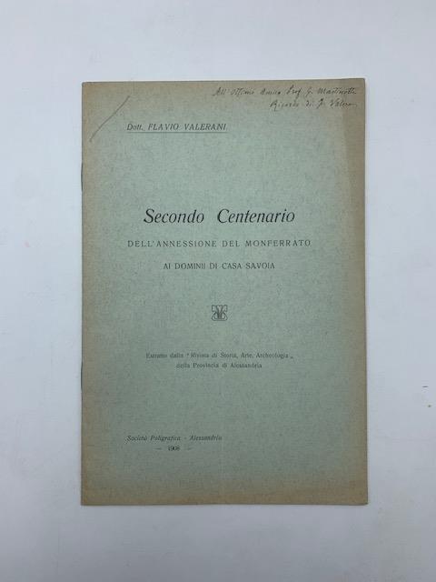 Secondo centenario dell'annessione del Monferrato ai dominii di Casa Savoia - copertina