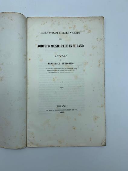 Delle origini e delle vicende del diritto municipale in Milano - copertina