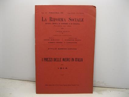 I prezzi delle merci in Italia nel 1914 - copertina